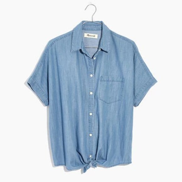 Madewell Tops - NEW Madewell Tie Front Short Sleeve Denim Shirt